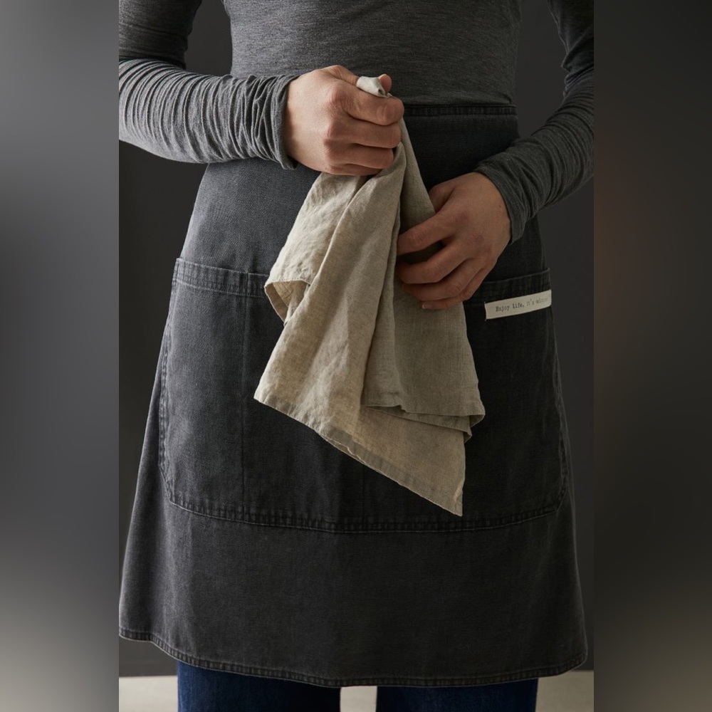 H&M SHORT COTTON APRON DARK GRAY CANVAS